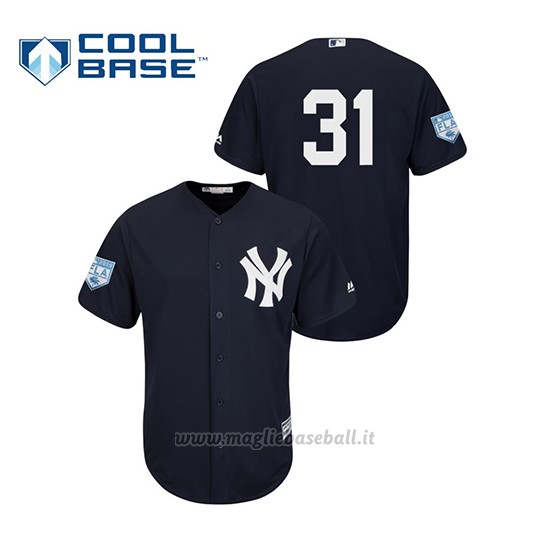 Maglia Baseball Uomo New York Yankees Aaron Hicks 2019 Entrenamiento De Primavera Cool Base Blu